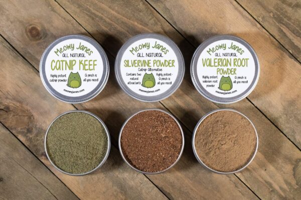 Meowy Janes Catnip Alternative Powder Variety Pack – Silvervine, Valerian Root, Catnip – 3-in-1