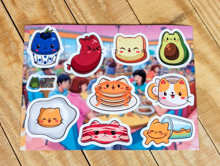 A sticker sheet of breakfast themed stickers