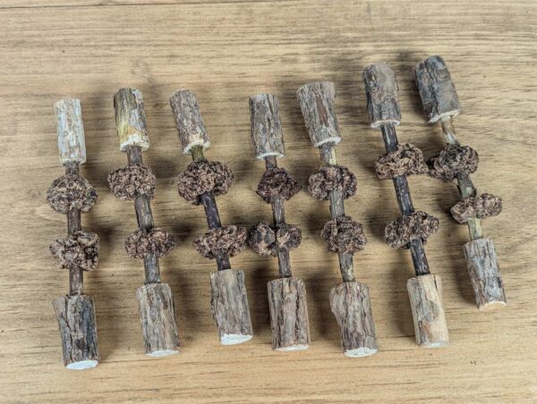 Matatabi sticks with silvervine fruits and matatabi stick end caps attached