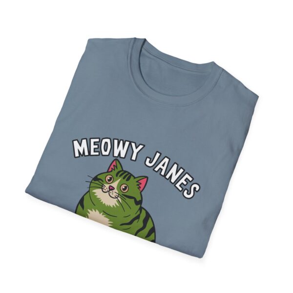 A grey t-shirt with a cute green fat in the middle center of it. 