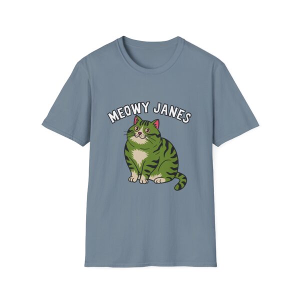 A grey t-shirt with a cute green fat in the middle center of it. 